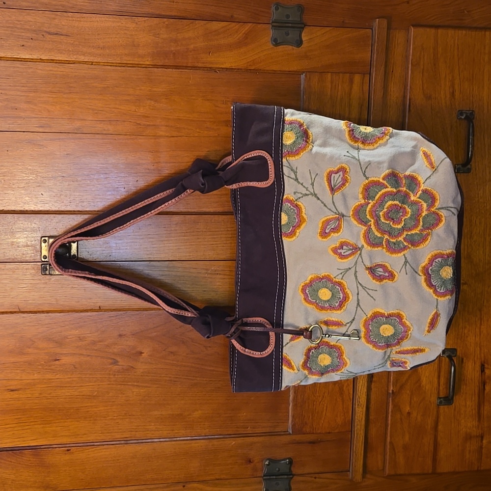 Boho Fossil Cameron Extra Large Canvas Tote W/Emb… - image 1